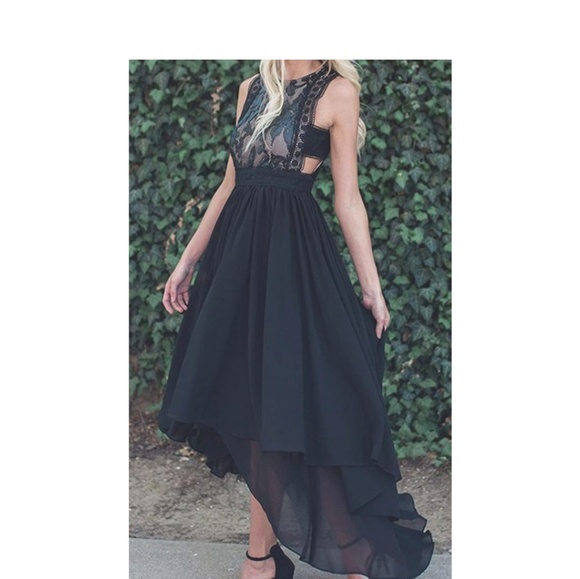 AVRIL Black Floral Asymmetrical Maxi Dress - Picture 3 of 7